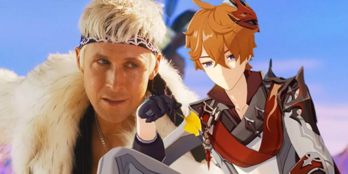 genshin-impact-fan-art-reimagines-barbie-movie-scene-with-lumine-and-childe-image-0